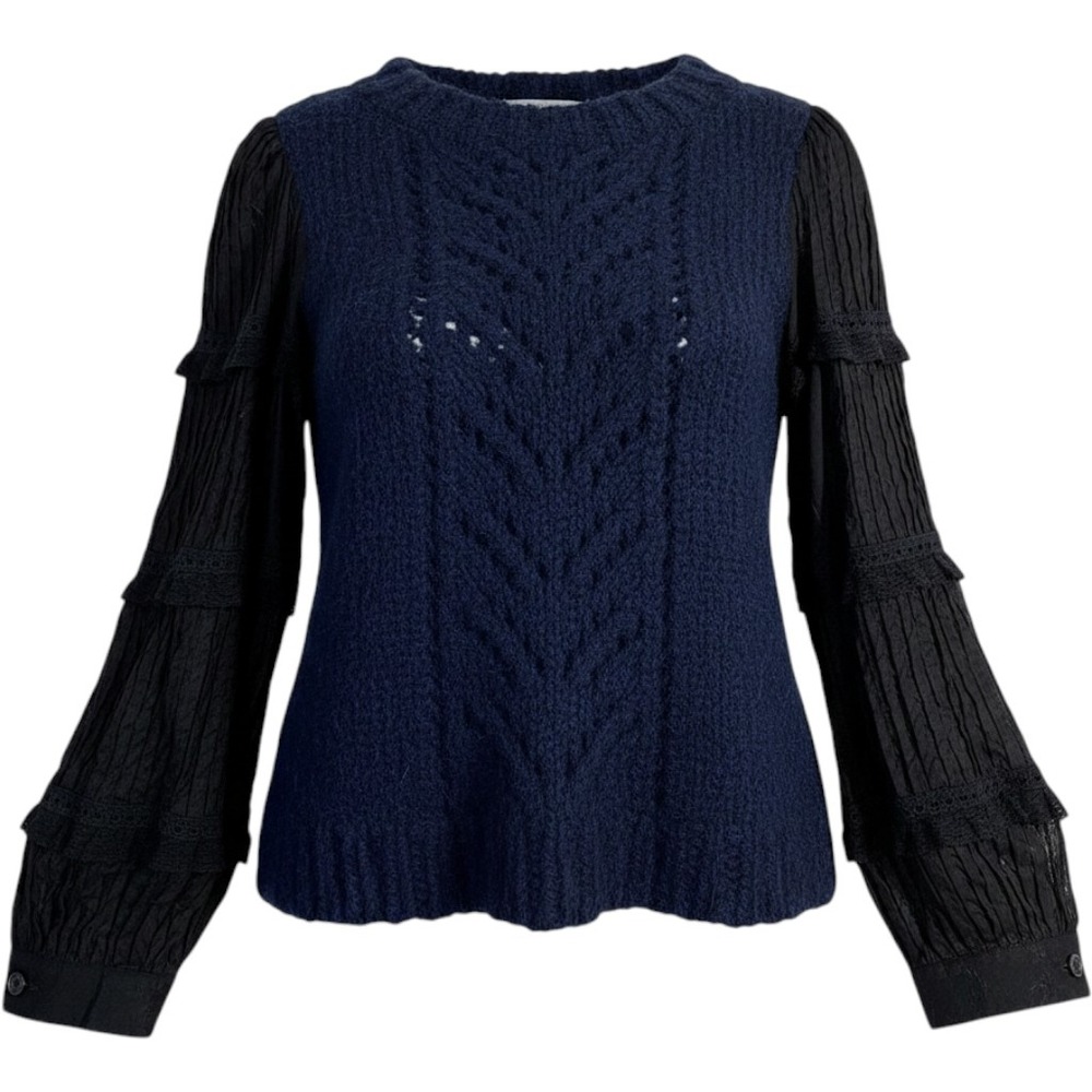 Sea New York Ellie Alpaca Wool Sweater Size S Navy Lace Balloon Sleeve